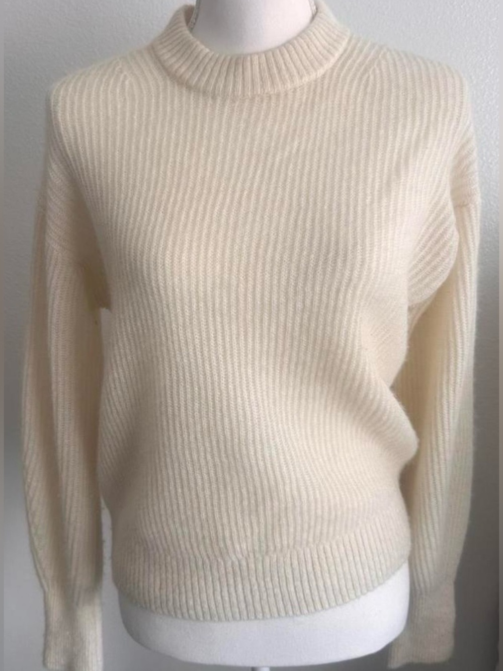Quince ALPACA Wool Cream Ribbed Crewneck Sweater S
